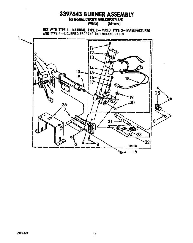 Burner Assembly Diagram and Parts List for CSP2771AW0  Whirlpool Dryer