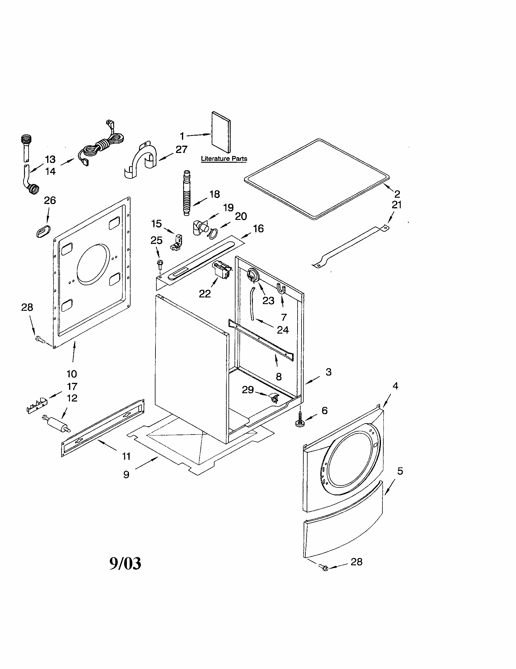 Top And Cabinet Diagram and Parts List for 11042926220  Kenmore Washer