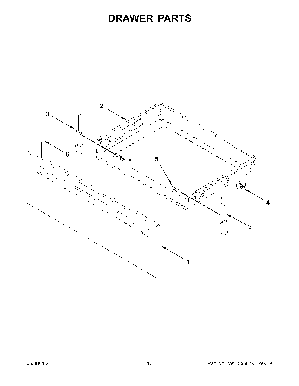 06 - Drawer Parts Diagram and Parts List for YWFE515S0JW1  Whirlpool Wall Oven