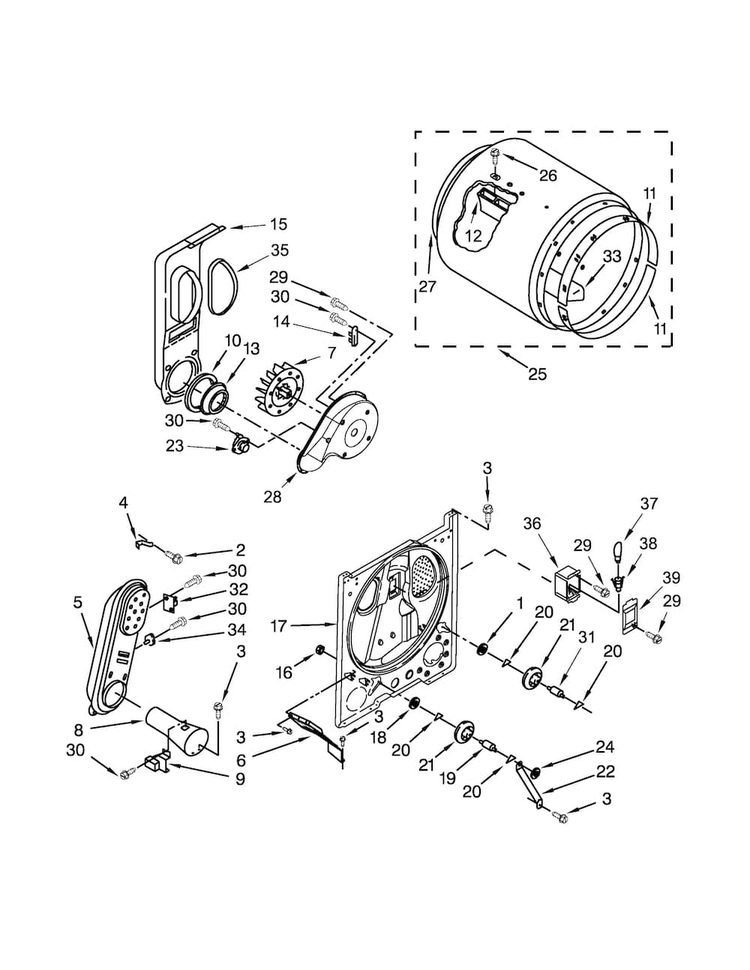 Bulkhead Parts Diagram and Parts List for 11072332511  Kenmore Dryer