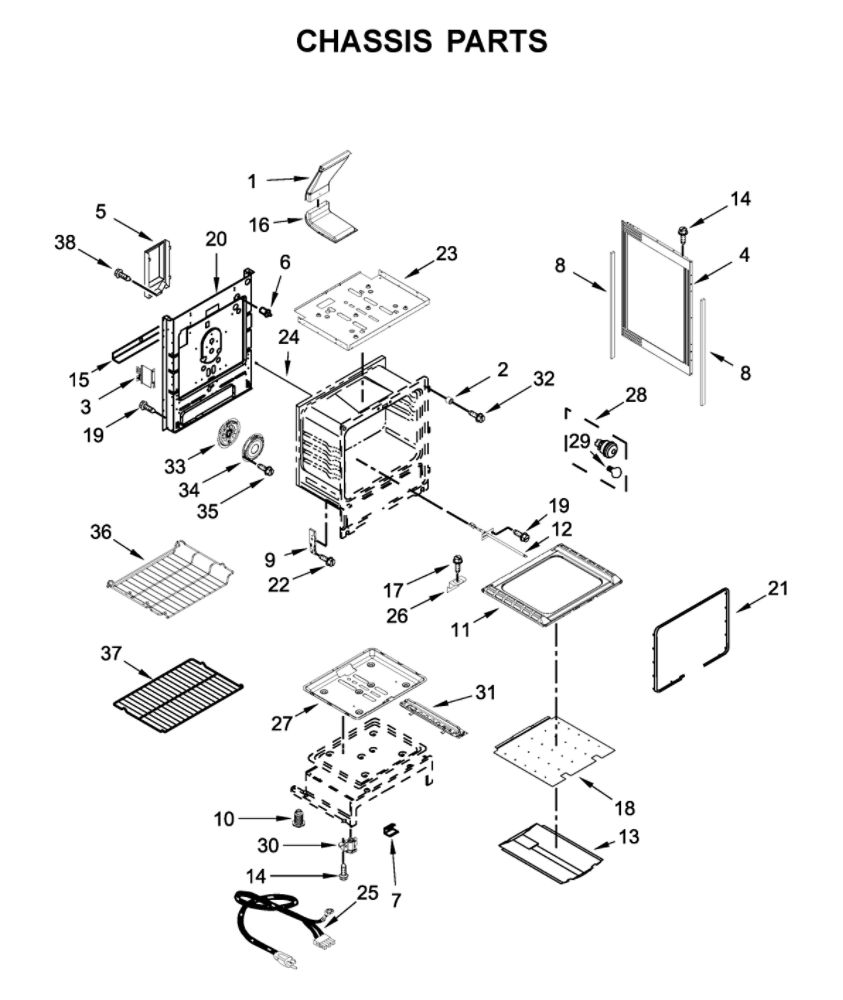 Chassis Parts Diagram and Parts List for WFG775H0HB1  Whirlpool Range