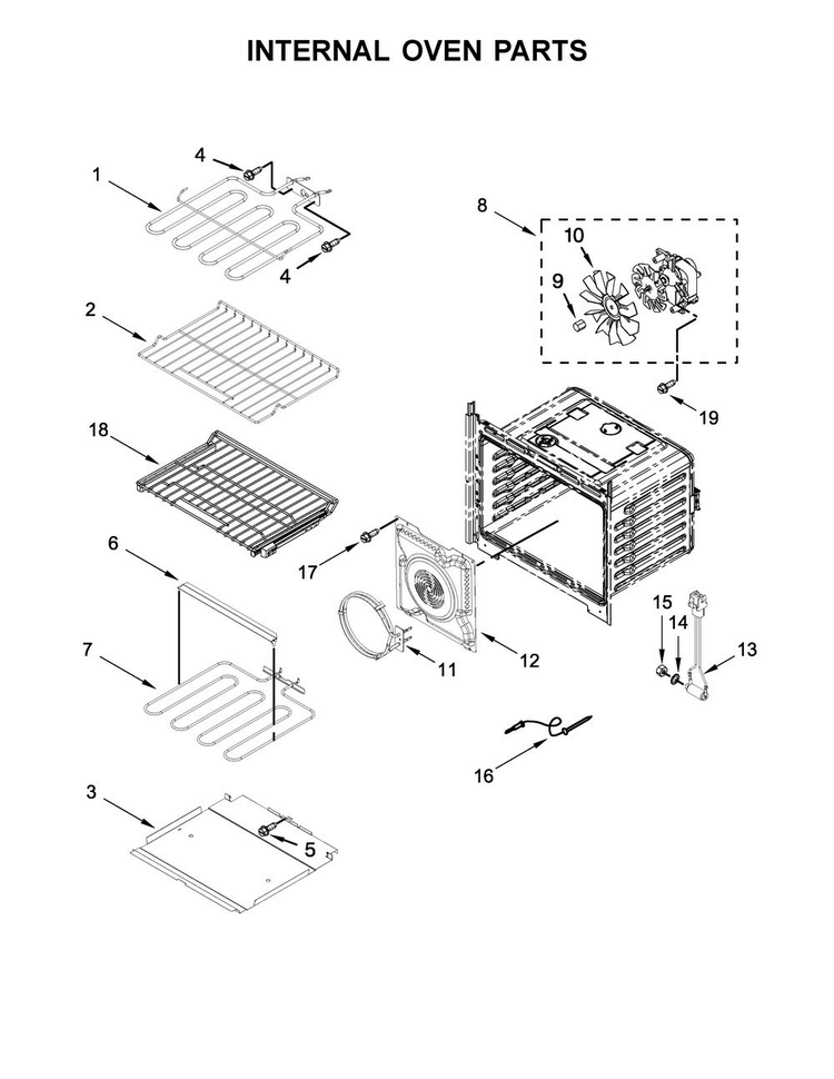 Internal Oven Parts Diagram and Parts List for WOS97ES0ES02  Whirlpool Wall Oven