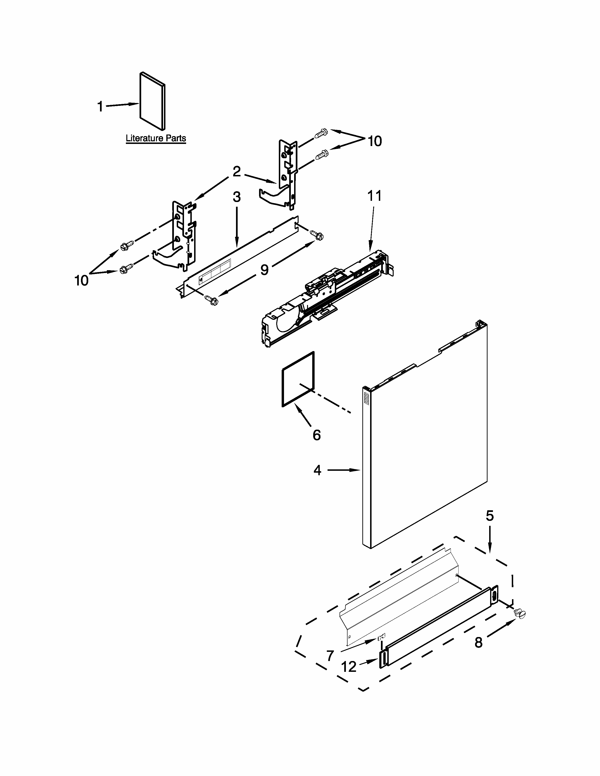 Door And Panel Parts Diagram and Parts List for 66513409N410  Kenmore Dishwasher