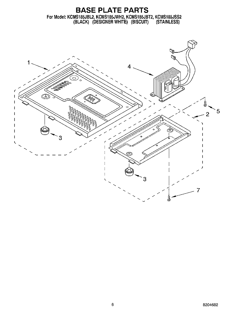 BASE PLATE PARTS Diagram and Parts List for KCMS185JBL2  KitchenAid Microwave