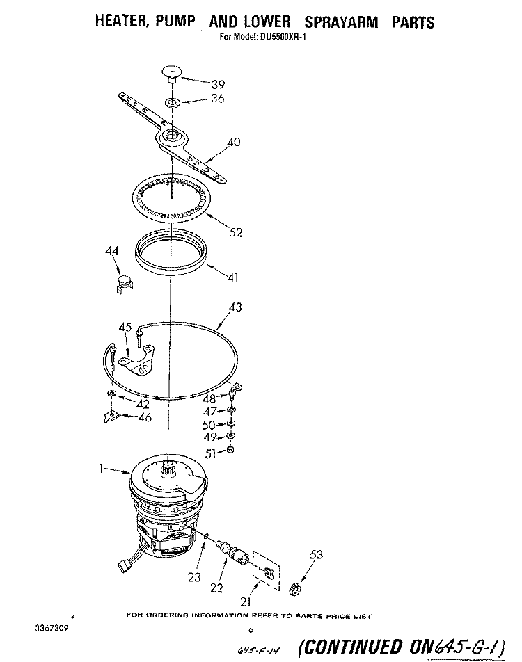 HEATER, PUMP AND LOWER SPRAYARM Diagram and Parts List for DU5500XR1  Whirlpool Dishwasher
