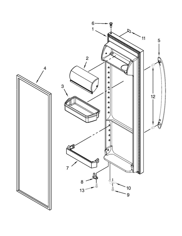 Refrigerator Door Parts Diagram and Parts List for WRS325FDAT02  Whirlpool Refrigerator