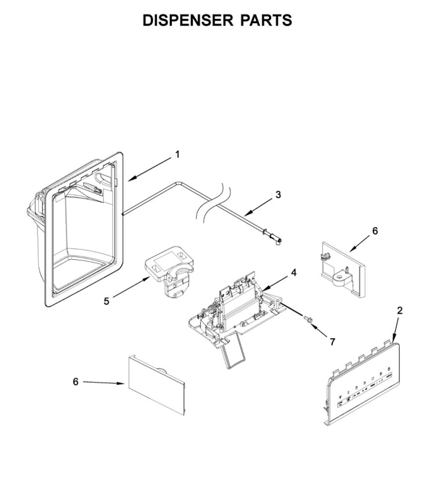 Dispenser Parts Diagram and Parts List for WRS555SIHB03  Whirlpool Refrigerator