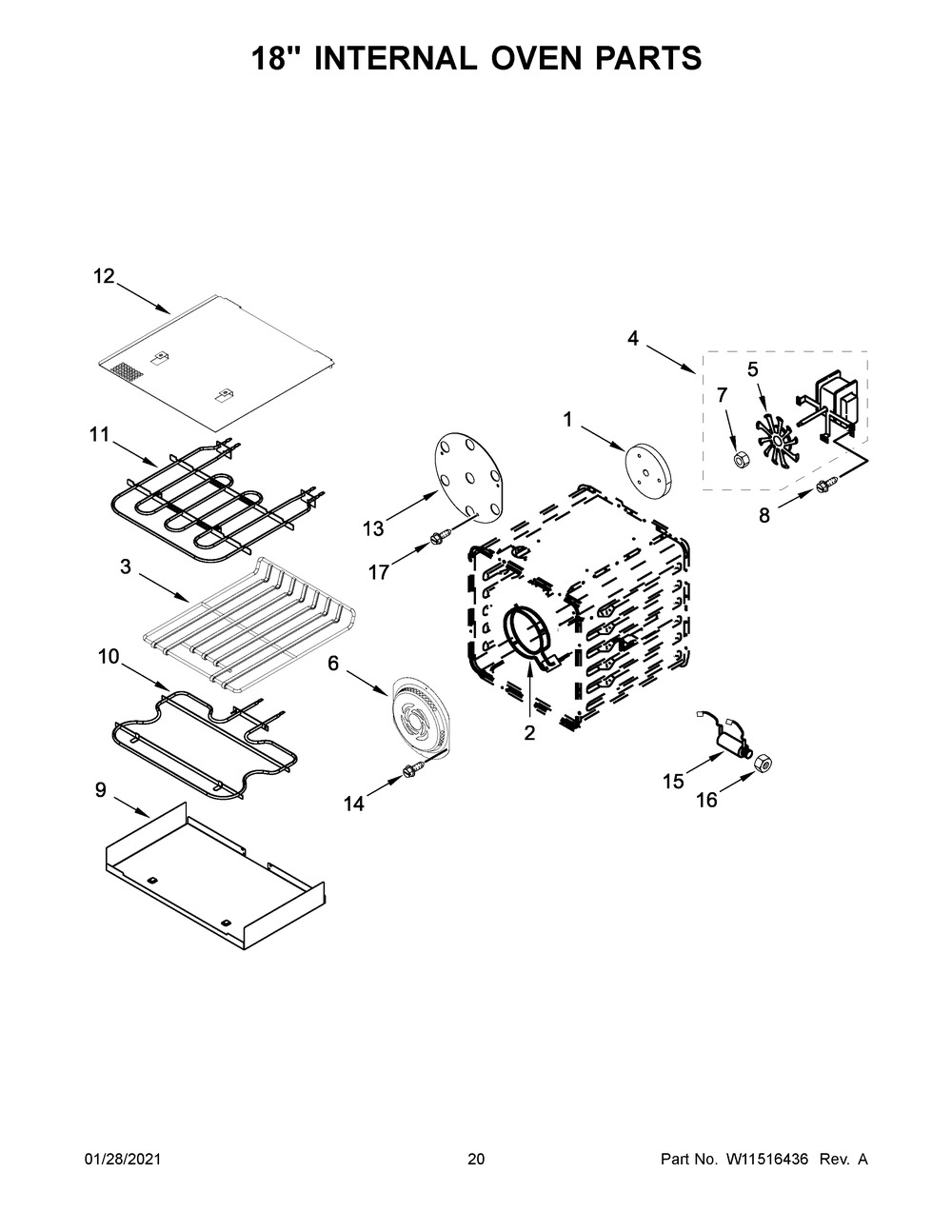 18 Inch Internal Oven Parts Diagram and Parts List for JDRP648HL01  Whirlpool Range