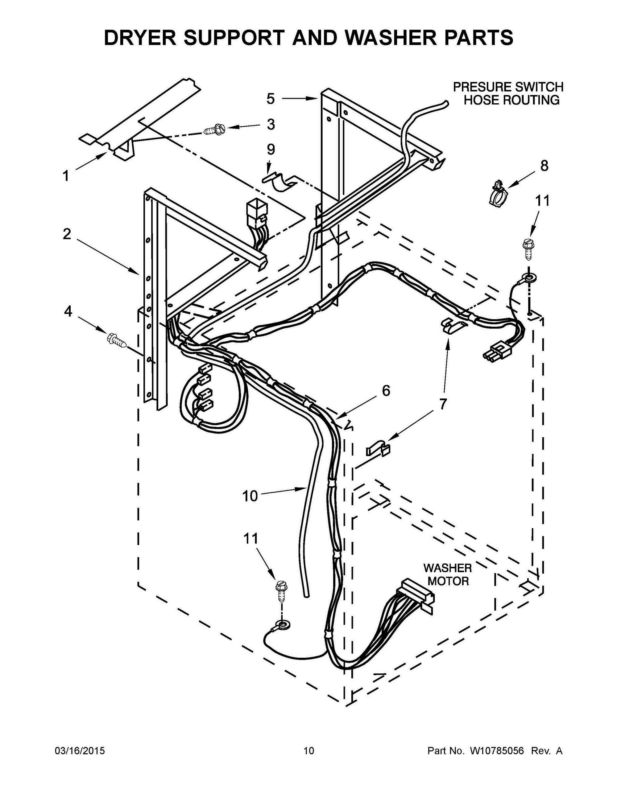 06 - DRYER SUPPORT AND WASHER PARTS Diagram and Parts List for YWET4024EW0  Whirlpool Washer Dryer Combo