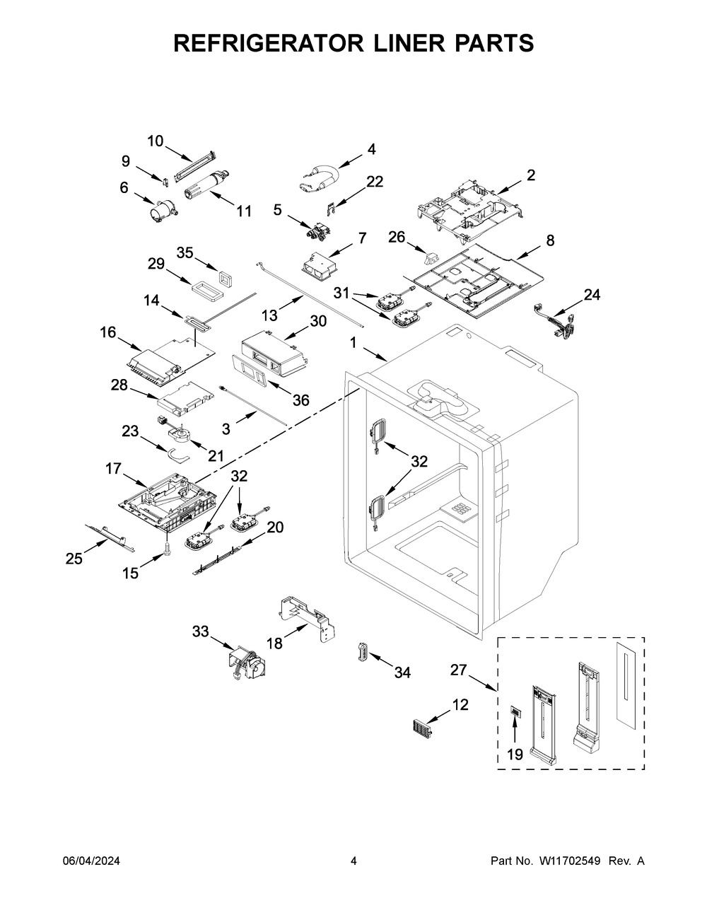 Refrigerator Liner Parts Diagram and Parts List for KRFF577KPS03  KitchenAid Refrigerator