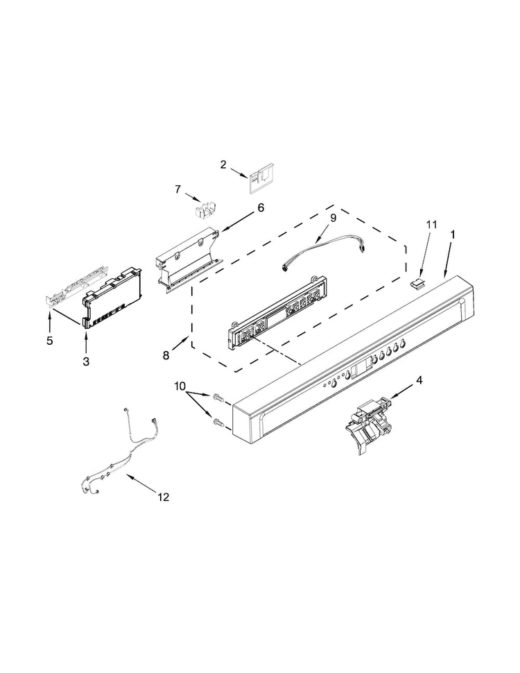 Control Panel And Latch Parts Diagram and Parts List for WDF760SADM2  Whirlpool Dishwasher