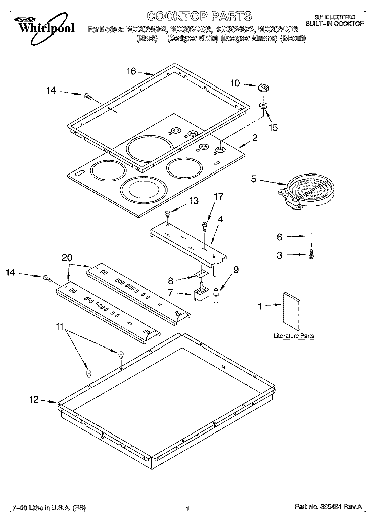 SECTION Diagram and Parts List for RCC3024GZ2  Whirlpool Cooktop