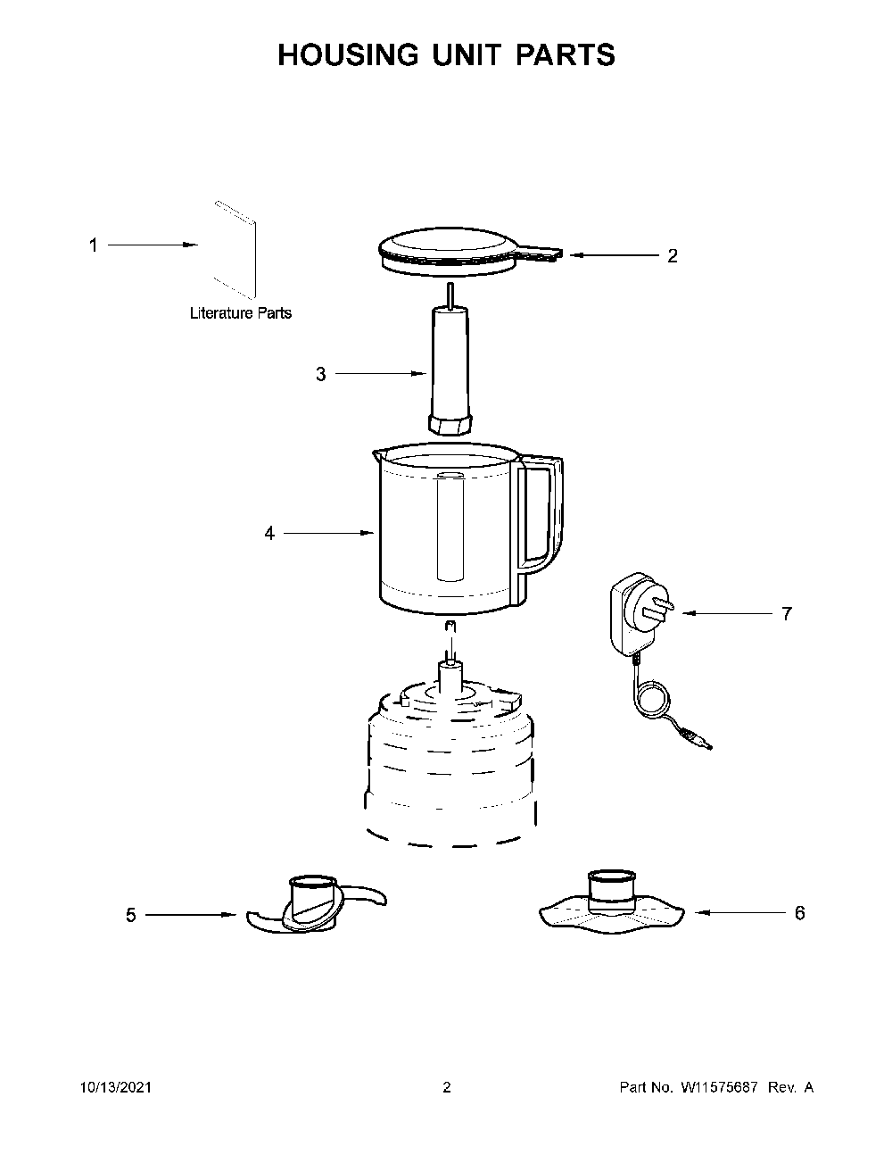Housing Unit Parts Diagram and Parts List for 5KFCB519AAC0  KitchenAid Food Processor