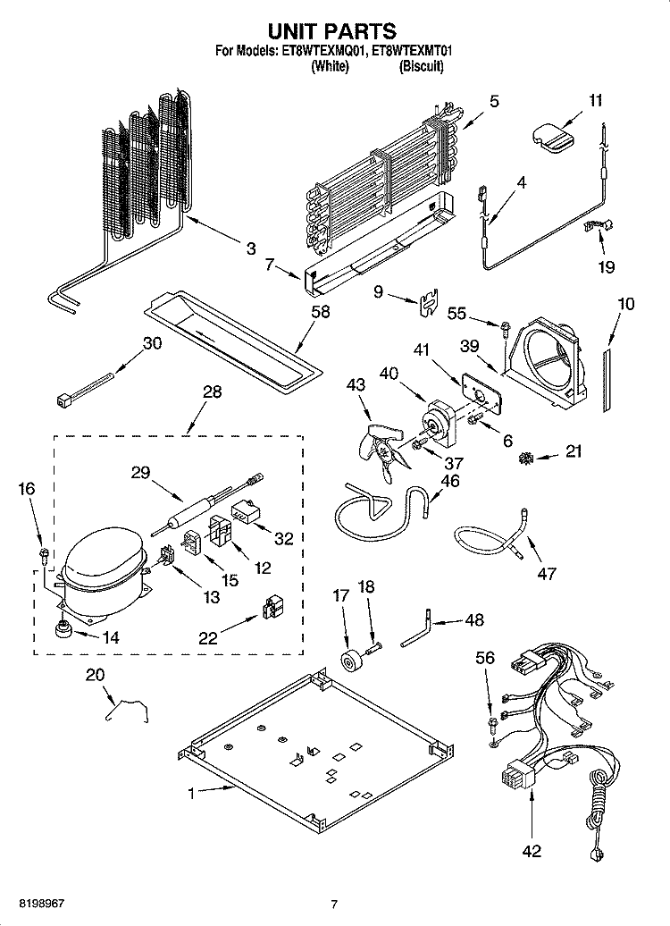 UNIT PARTS Diagram and Parts List for ET8WTEXMT01  Whirlpool Refrigerator