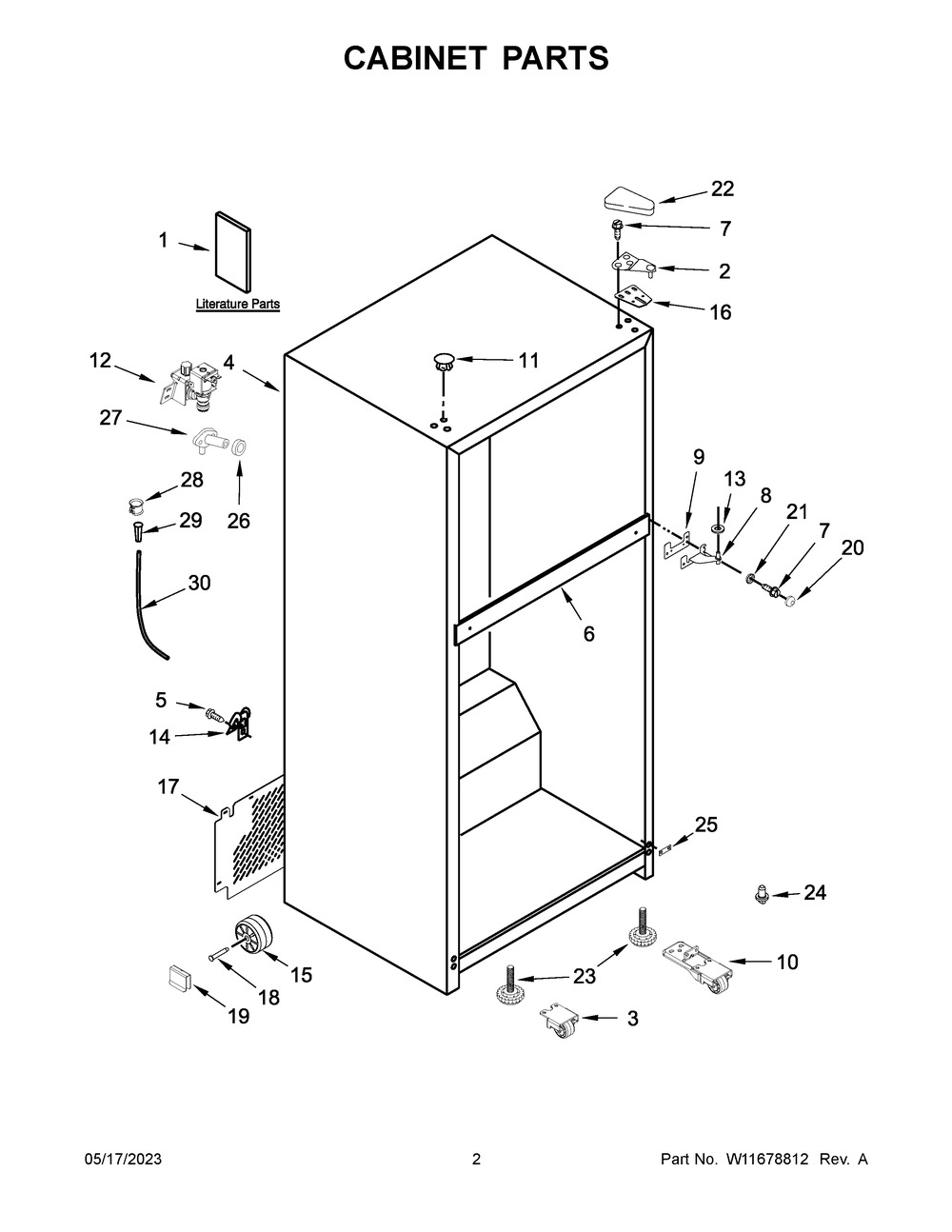Cabinet Parts Diagram and Parts List for WRT148FZDW05  Whirlpool Refrigerator
