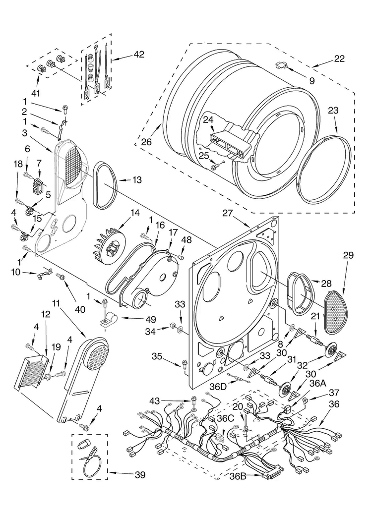 Dryer Bulkhead Parts Diagram and Parts List for 11080754002  Kenmore Washer Dryer Combo