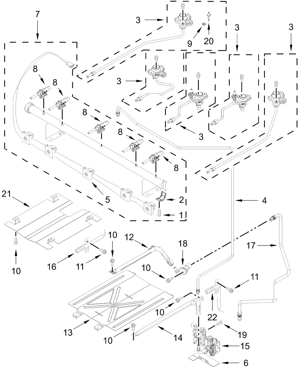 Manifold Parts Diagram and Parts List for CRGW3487RS0  Whirlpool Range