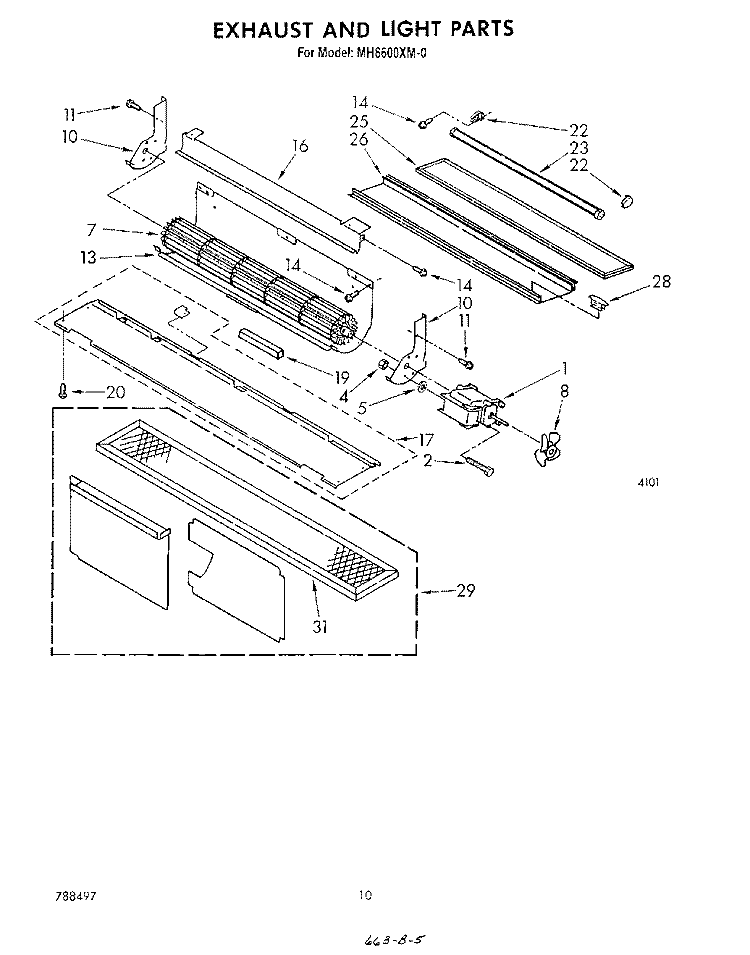EXHAUST AND LIGHT Diagram and Parts List for MH6600XM0  Whirlpool Microwave