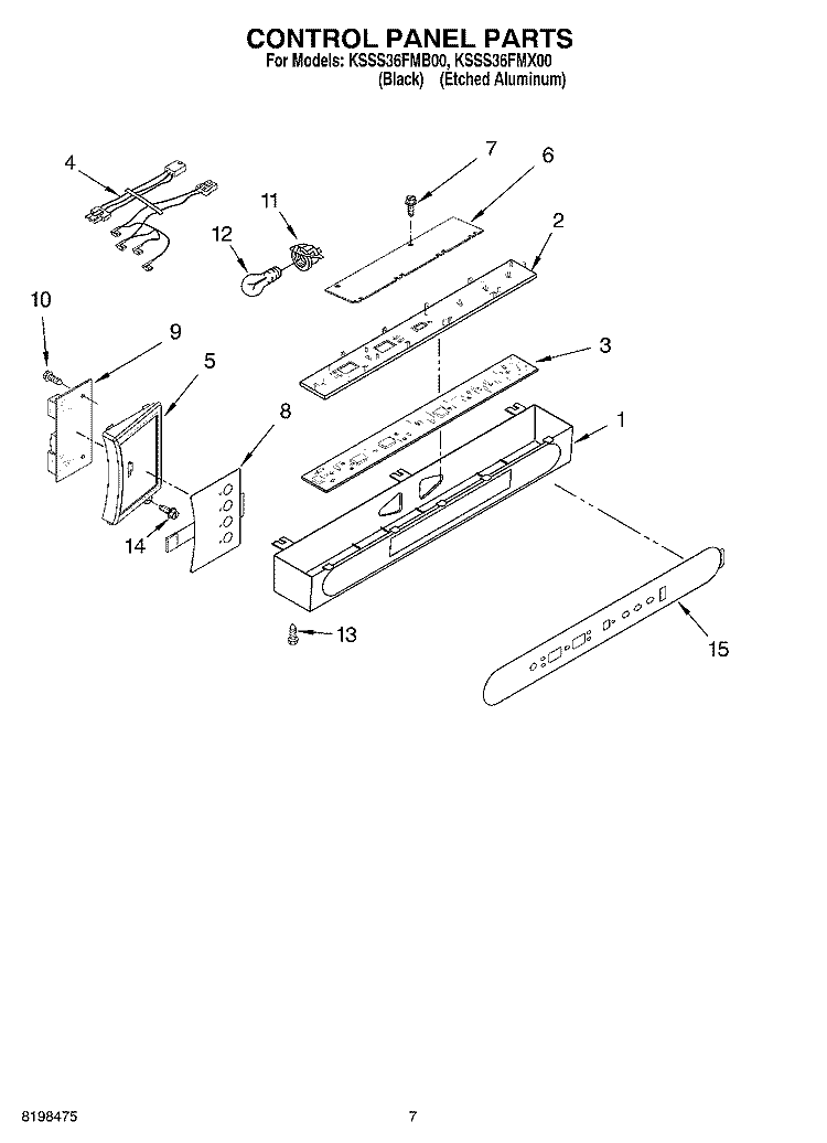 CONTROL PANEL PARTS Diagram and Parts List for KSSS36FMX00  KitchenAid Refrigerator
