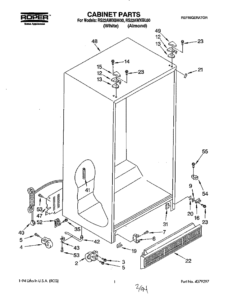 CABINET Diagram and Parts List for RS22AWXBL00  Roper Refrigerator