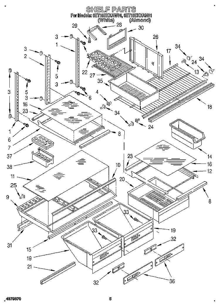 SHELF, LIT/OPTIONAL Diagram and Parts List for 6ET18DKXAW01  Whirlpool Refrigerator