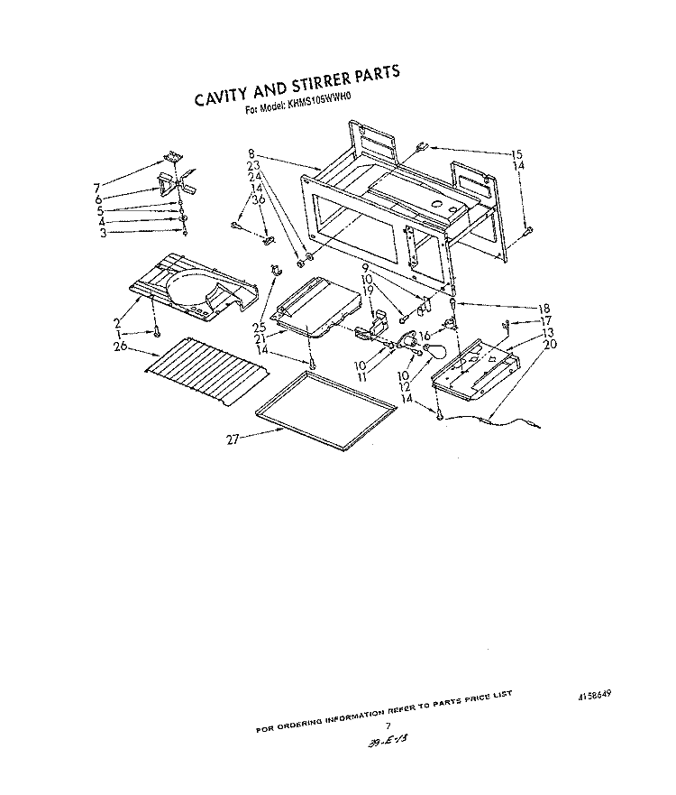 CAVITY AND STIRRER Diagram and Parts List for KHMS105WWH0  KitchenAid Microwave