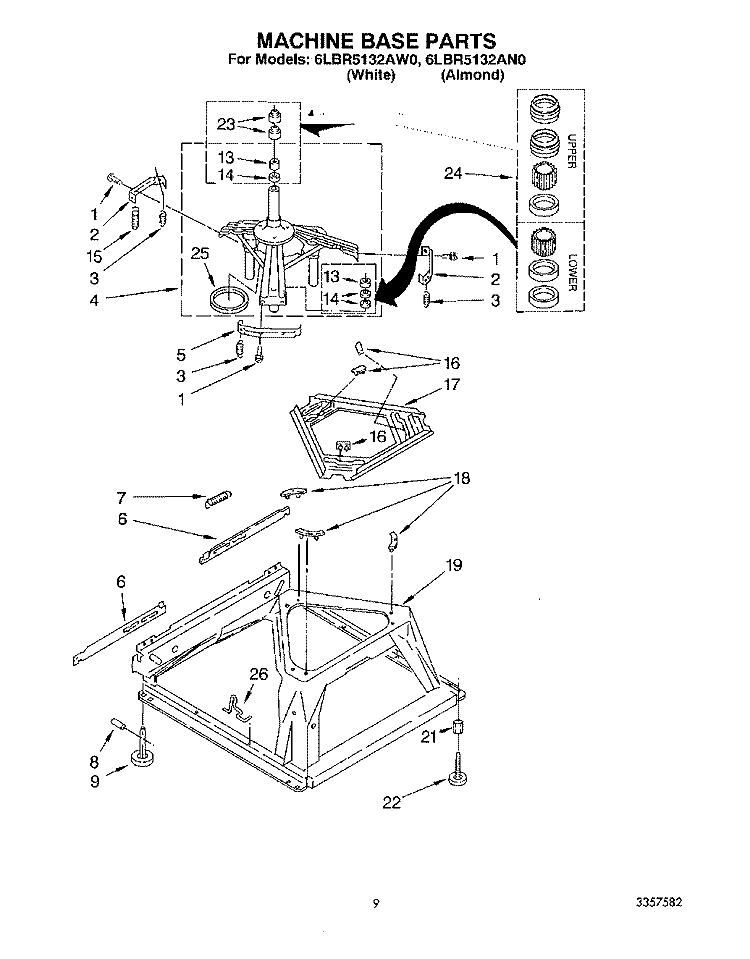MACHINE BASE Diagram and Parts List for 6LBR5132AW0  Whirlpool Washer