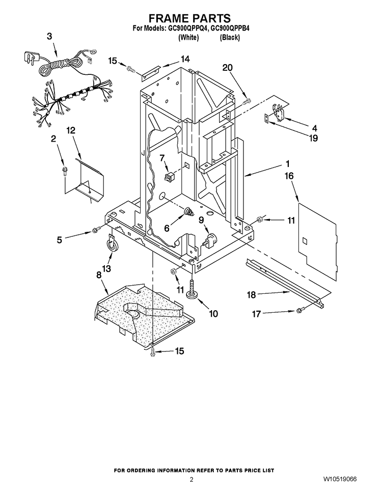 FRAME PARTS Diagram and Parts List for GC900QPPQ4  Whirlpool Trash Compactor