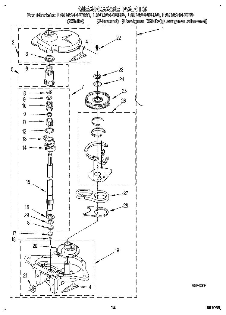 GEARCASE Diagram and Parts List for LSC6244BQ0  Whirlpool Washer