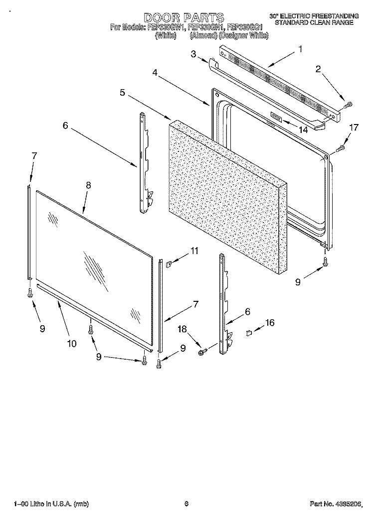 DOOR, LIT/OPTIONAL Diagram and Parts List for FEP330GQ1  Roper Range