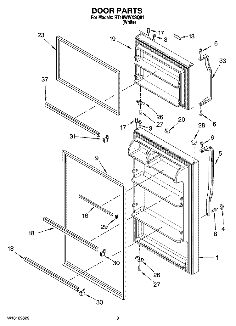 DOOR PARTS Diagram and Parts List for RT18WWXSQ01  Roper Refrigerator