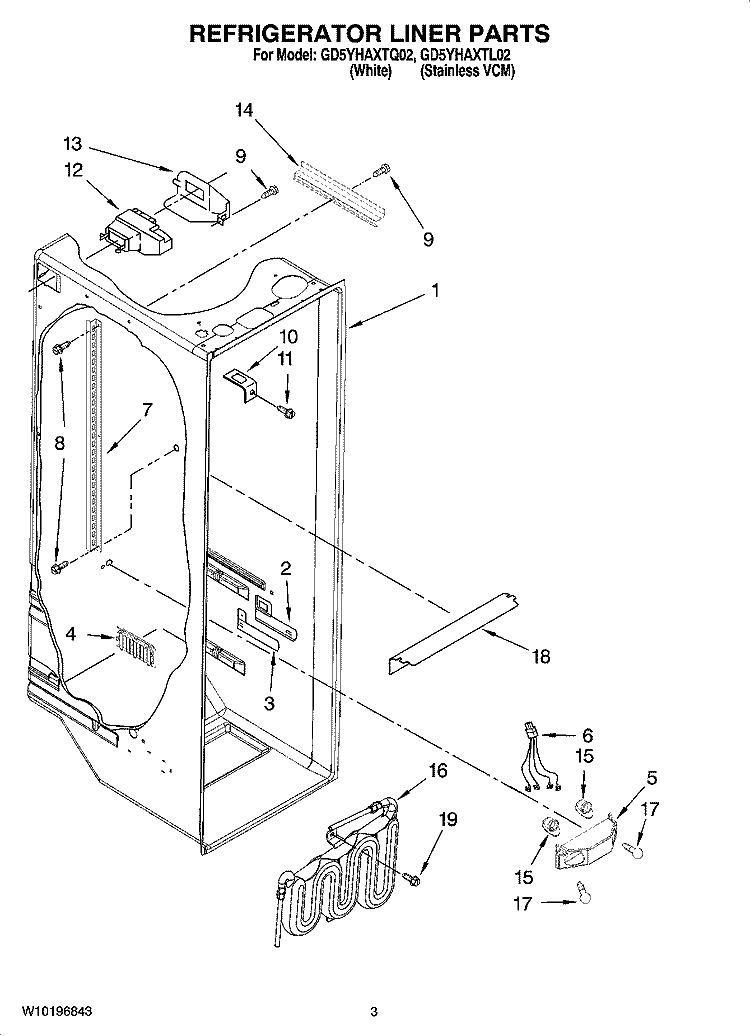 REFRIGERATOR LINER PARTS Diagram and Parts List for GD5YHAXTL02  Whirlpool Refrigerator