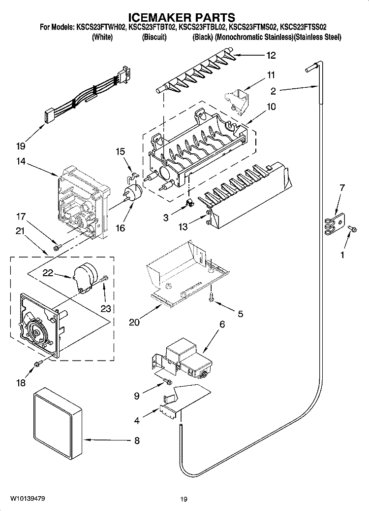 ICEMAKER PARTS, OPTIONAL PARTS (NOT INCLUDED) Diagram and Parts List for KSCS23FTMS02  KitchenAid Refrigerator