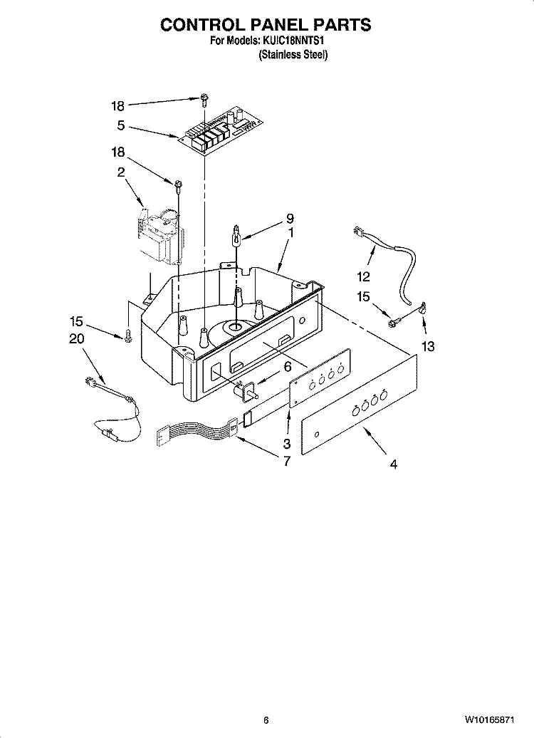 CONTROL PANEL PARTS Diagram and Parts List for KUIC18NNTS1  KitchenAid Ice Maker