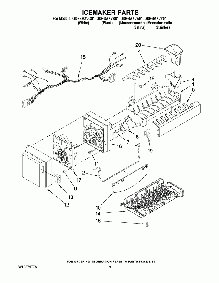 ICEMAKER PARTS Diagram and Parts List for GI0FSAXVA01  Whirlpool Refrigerator