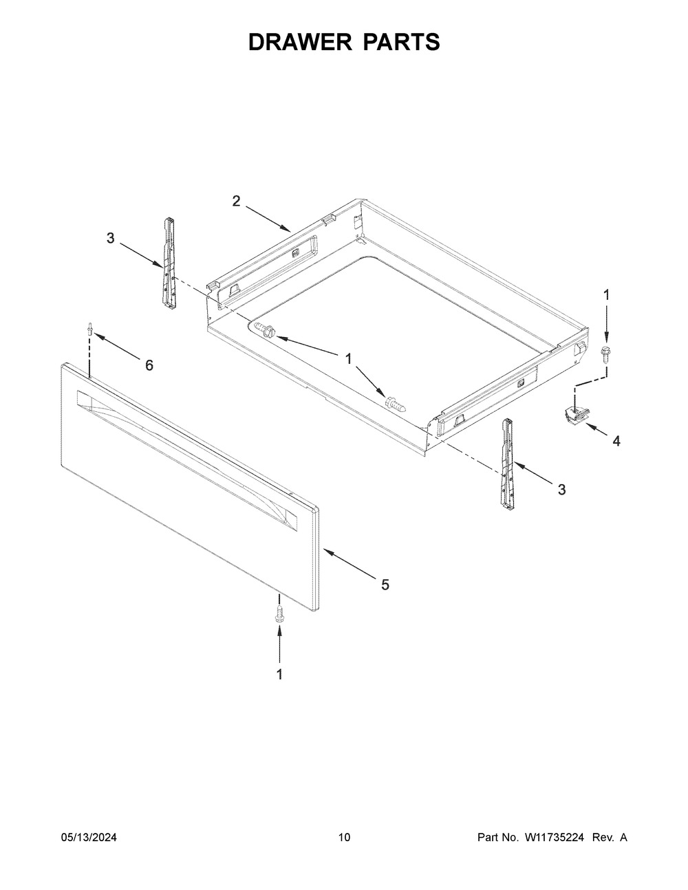 Drawer Parts Diagram and Parts List for YWFC315S0JW4  Whirlpool Range