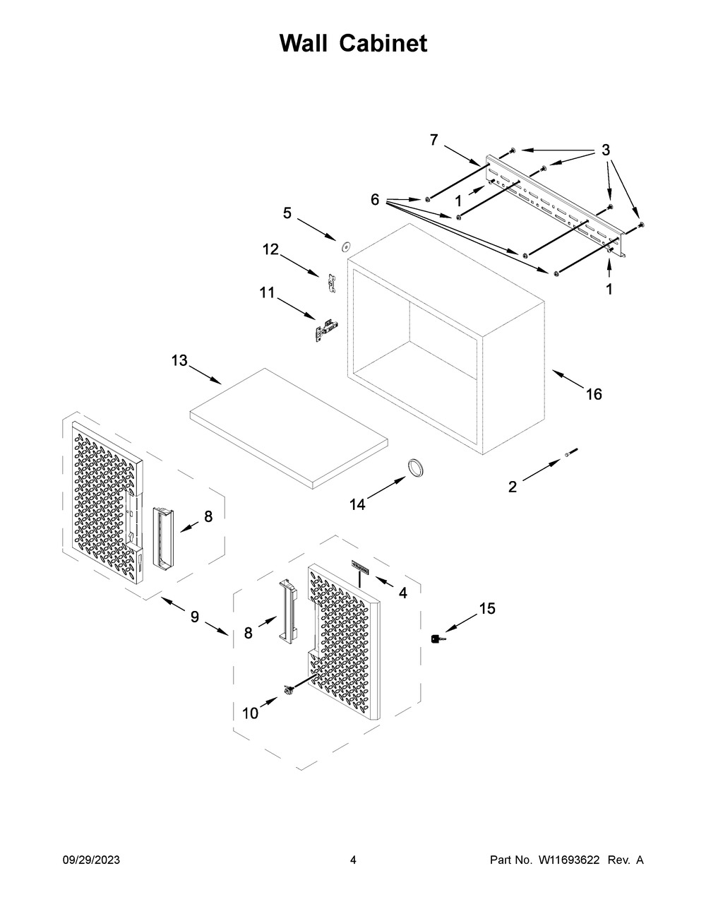 Wall Cabinet Diagram and Parts List for GANF05WFMTS00  Whirlpool Cabinet