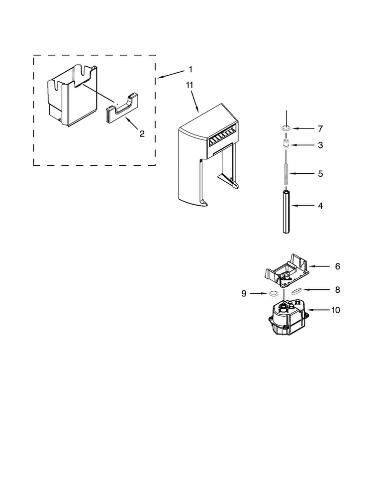 Motor And Ice Container Parts Diagram and Parts List for WRS571CIDM00  Whirlpool Refrigerator
