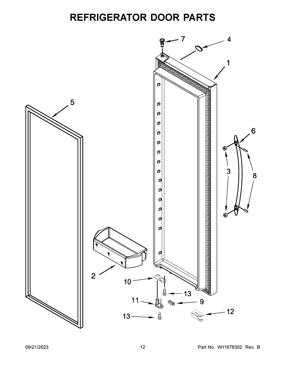 Refrigerator Door Parts Diagram and Parts List for WRS588FIHV06  Whirlpool Refrigerator
