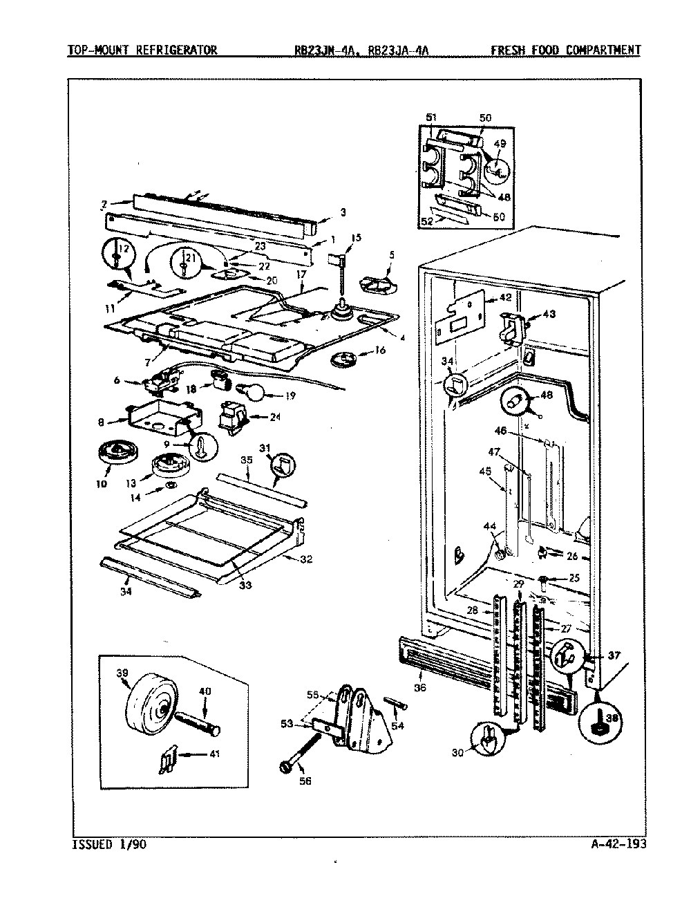 04 - Fresh Food Compartment Diagram and Parts List for RB23JA-4A  Whirlpool Refrigerator