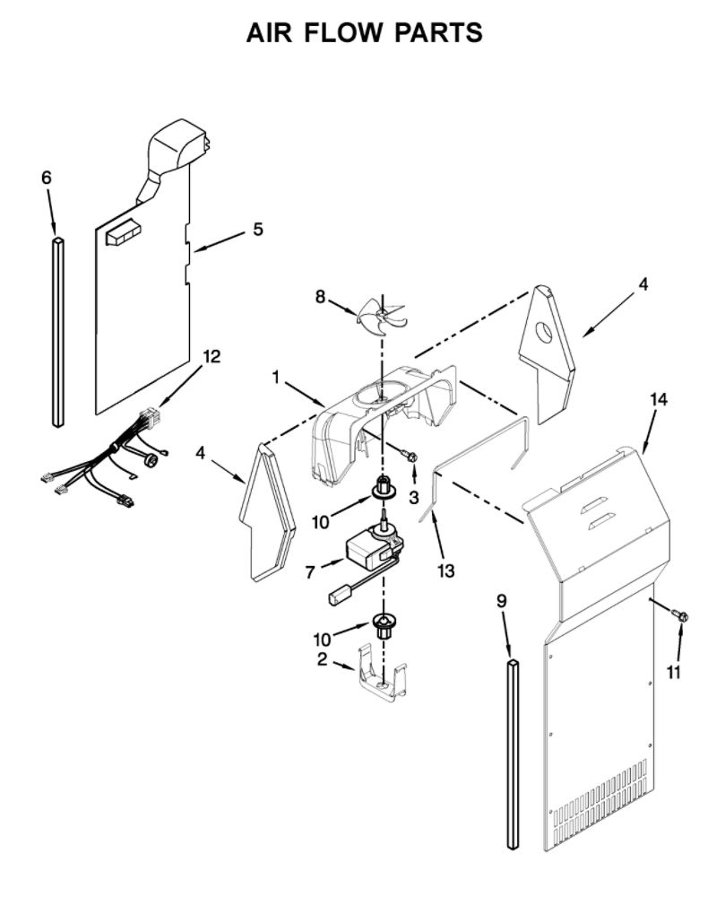 Air Flow Parts Diagram and Parts List for 10651752713  Kenmore Refrigerator