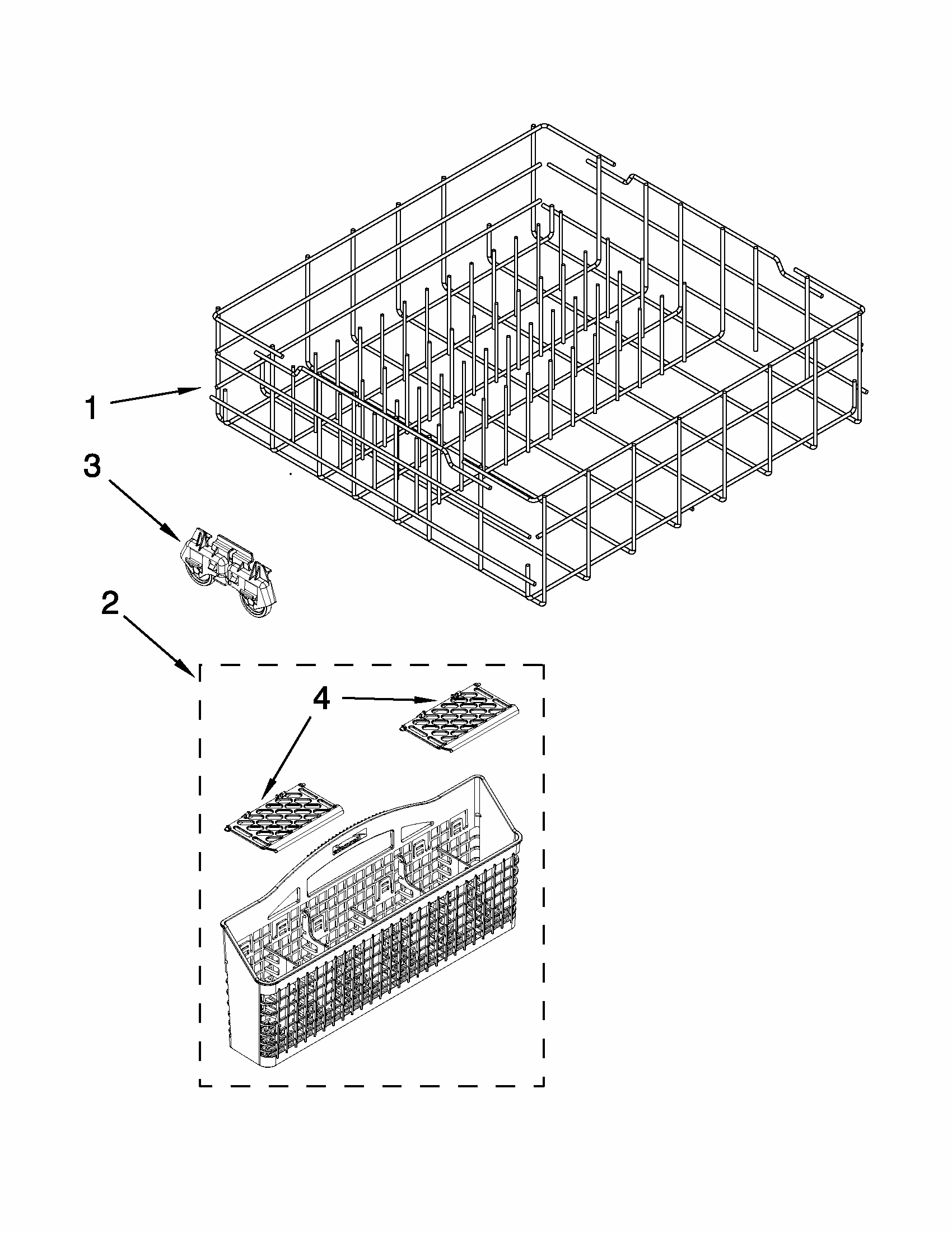 Lower Rack Parts Diagram and Parts List for 66513073K212  Kenmore Dishwasher