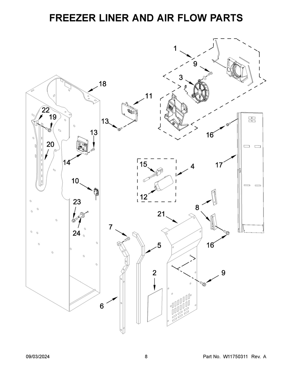 05 - Freezer Liner And Air Flow Parts Diagram and Parts List for KBSD702MSS01  Whirlpool Refrigerator