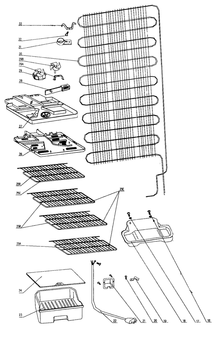 Evaporator Assy Diagram and Parts List for 46162402010  Kenmore Refrigerator