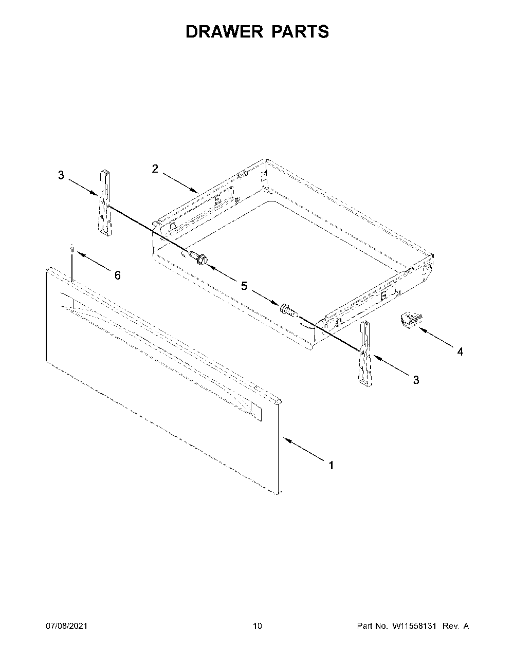 06 - Drawer Parts Diagram and Parts List for YWFE505W0JW1  Whirlpool Range
