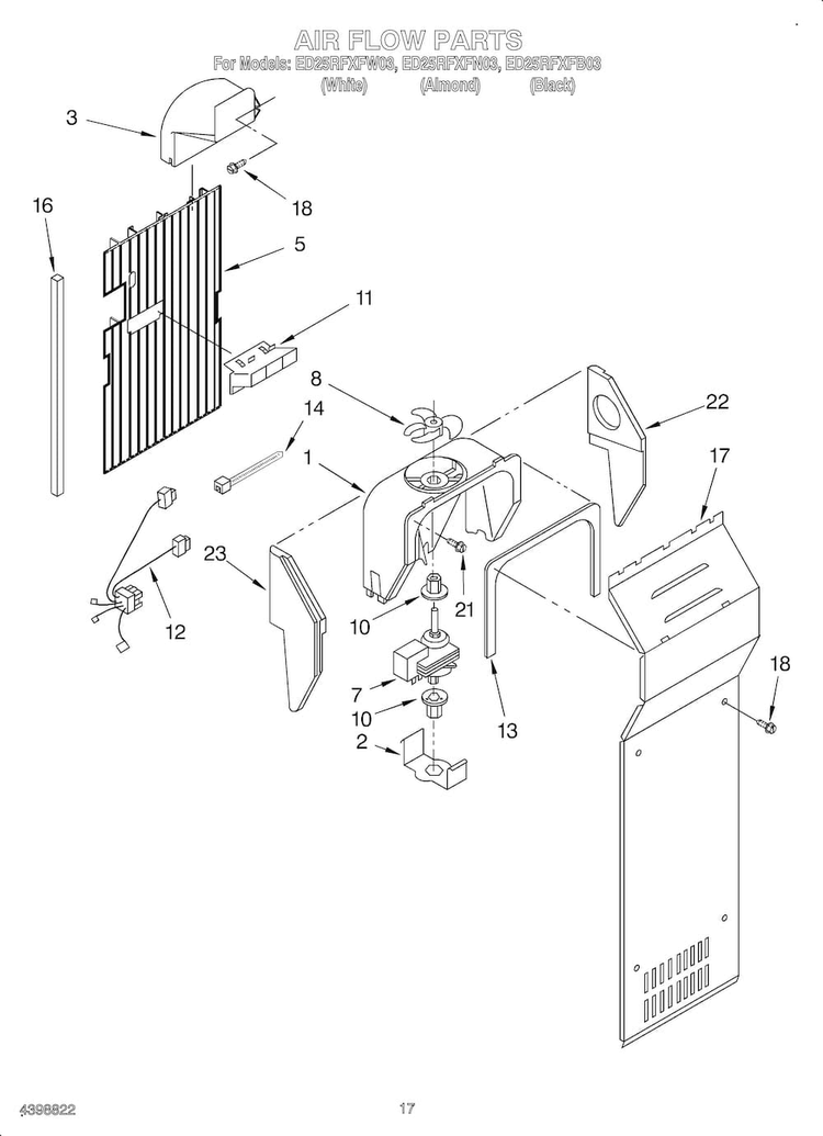 Air Flow Diagram and Parts List for OEMED25RFXFW03  Whirlpool Refrigerator