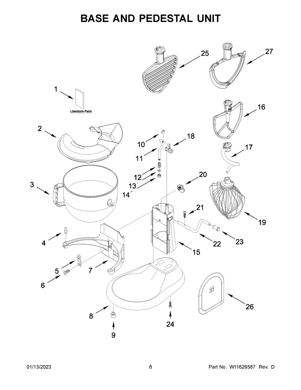 Base And Pedestal Unit Diagram and Parts List for KSM70SNDXBM0  KitchenAid Mixer