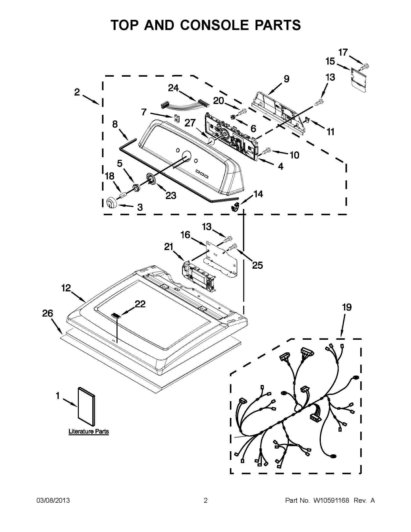 01 - TOP AND CONSOLE PARTS Diagram and Parts List for YMEDX700XW1  Whirlpool Dryer
