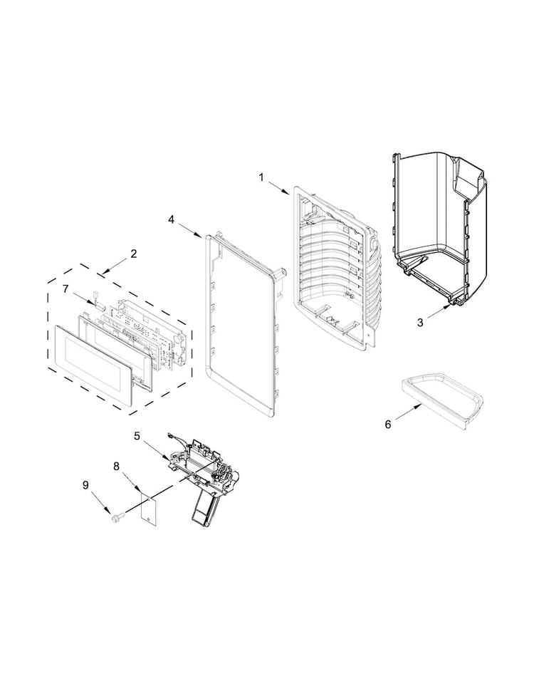 Dispenser Front Parts Diagram and Parts List for WRF736SDAB12  Whirlpool Refrigerator