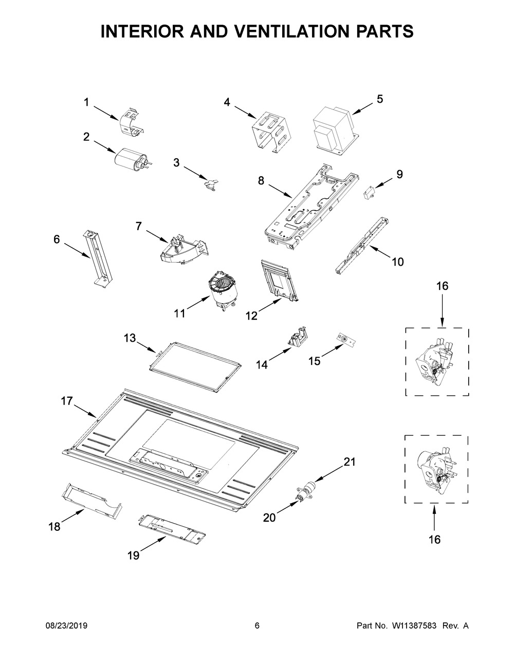 Interior And Ventilation Parts Diagram and Parts List for YWMH54521JV0  Whirlpool Microwave